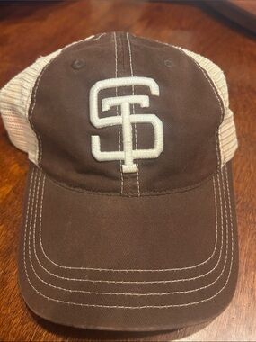 Southern Thread Brown Trucker Hat with Cream/Orange O/S Read